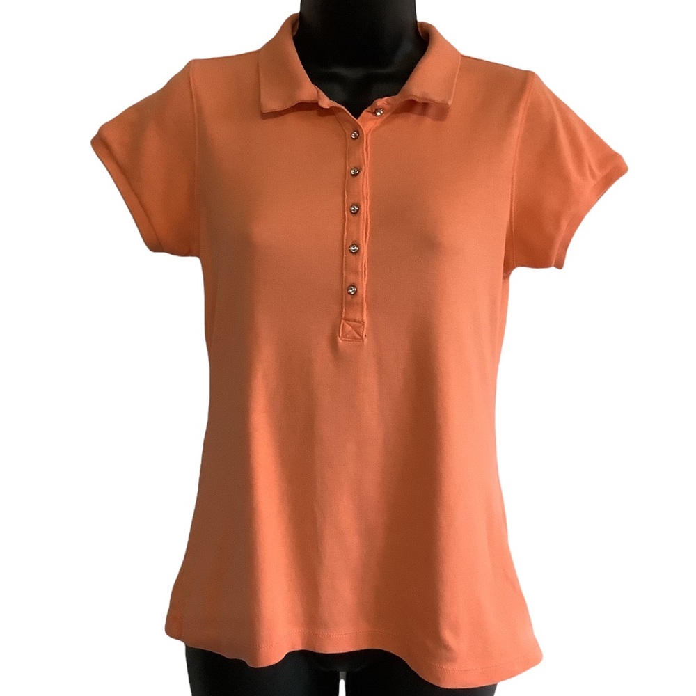 Clothes Womens Peach Button Down Fitted Stretch Tee S
